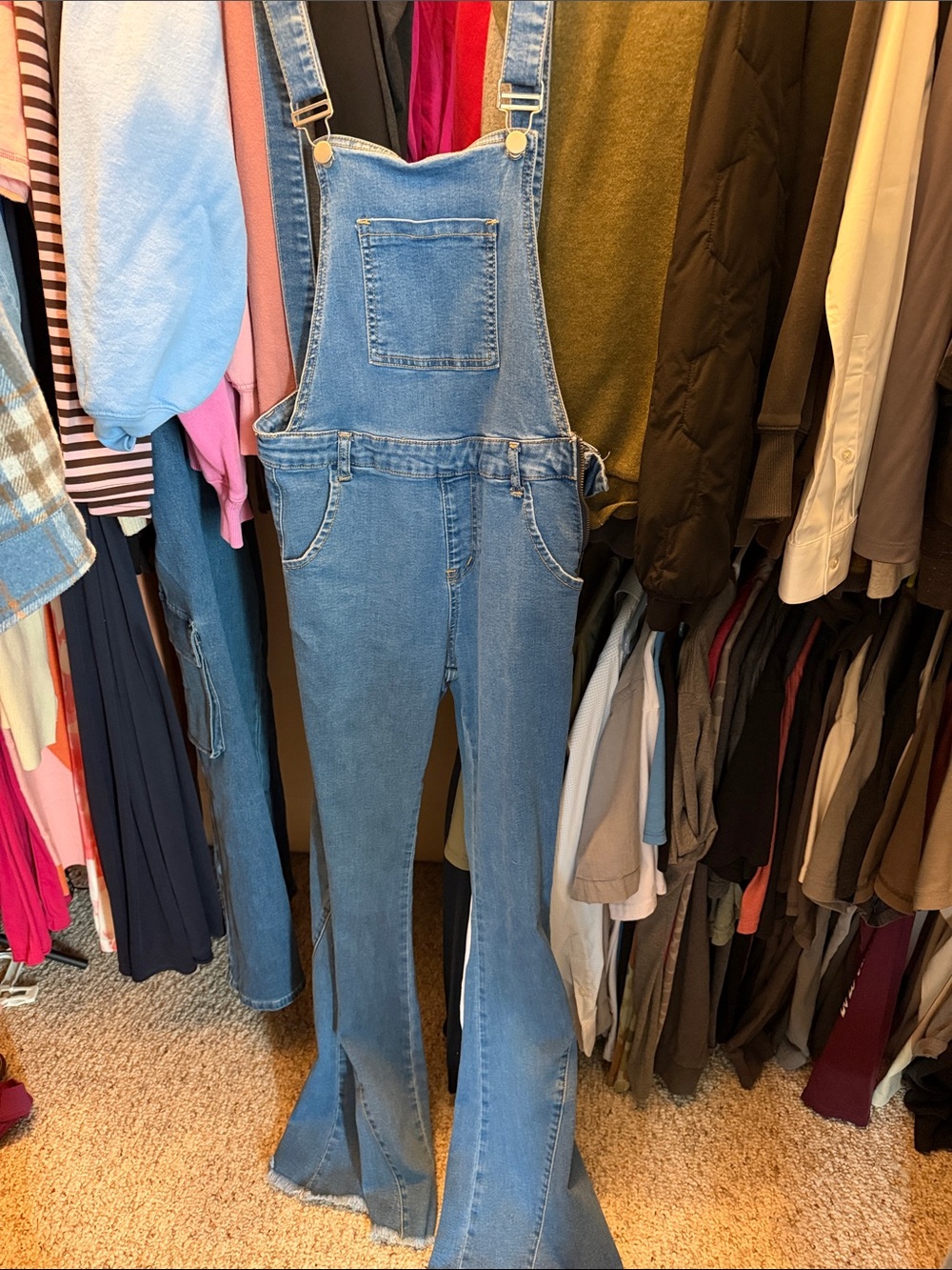 Light Blue Denim Flared Overalls - Women